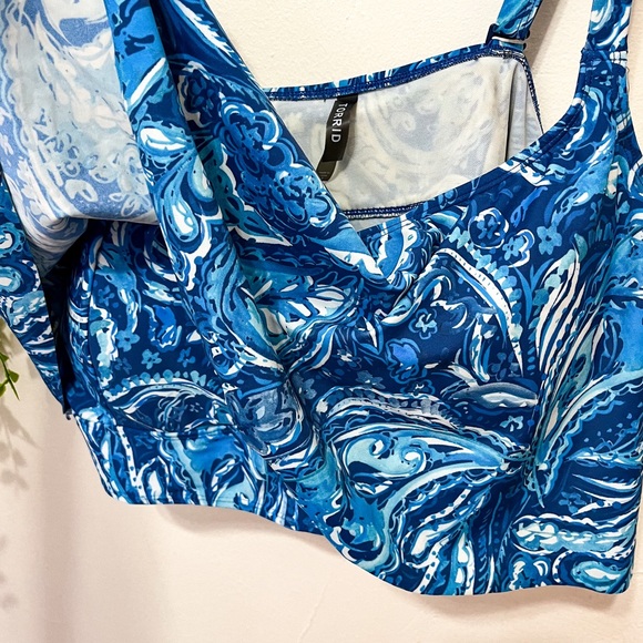 Torrid Blue White Floral Ruffle Bikini Top Bra 3X - Picture 4 of 5